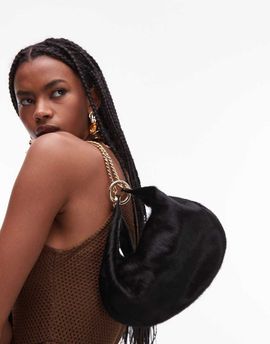 ASOS DESIGN ASOS DESIGN hair on real leather  pouch clutch with gold hardware in black