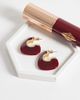 ASOS DESIGN ASOS DESIGN half hoop earrings with burgundy resin design in gold tone-Red - 2