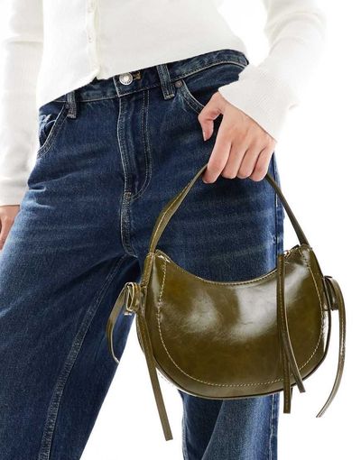 ASOS DESIGN ASOS DESIGN half moon shoulder bag with side bow details in dark olive-Green