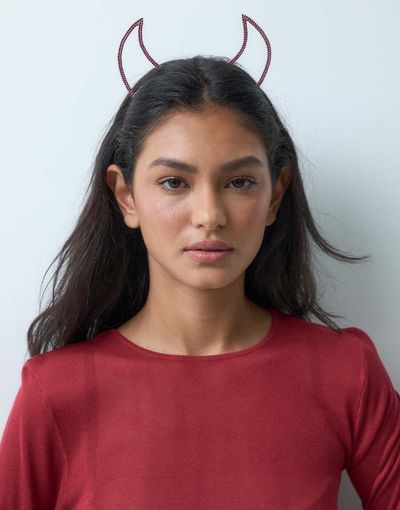 ASOS DESIGN ASOS DESIGN Halloween devil horn headband with red crystal detail in silver tone-MULTI