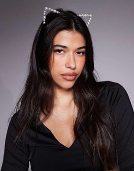 ASOS DESIGN ASOS DESIGN Halloween headband with faux pearl detail cat ears in gold tone