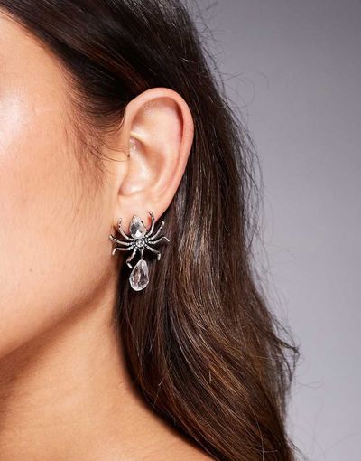 ASOS DESIGN ASOS DESIGN Halloween stud earrings with faux crystal spiders in silver tone