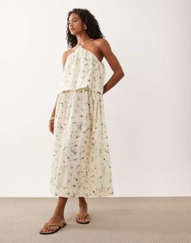 ASOS DESIGN ASOS DESIGN halter double layer maxi dress in smudge ditsy print-Multi