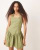 ASOS DESIGN ASOS DESIGN halter mini dress with ruffle hem in washed khaki-Green - 1