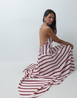 ASOS DESIGN ASOS DESIGN halter neck dress with asymmetric hem in multi striped print