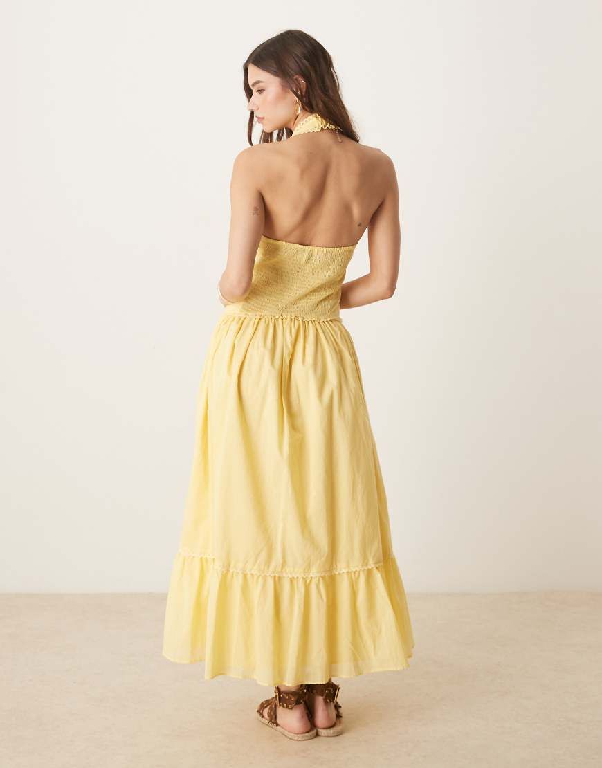 asos yellow halter neck dress DESIGN cropped hem
