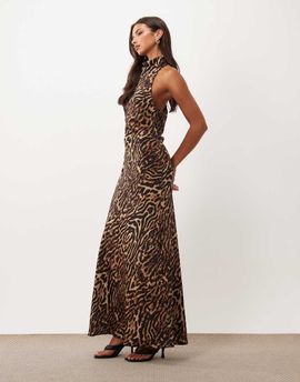 ASOS DESIGN ASOS DESIGN halter satin maxi dress in animal print-MULTI