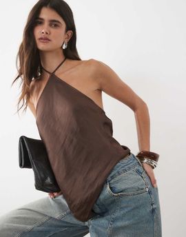 ASOS DESIGN ASOS DESIGN halter scarf top in chocolate brown