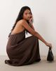 ASOS DESIGN ASOS DESIGN halterneck midi dress with high-low hem in chocolate brown-Yellow - 1