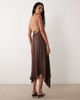 ASOS DESIGN ASOS DESIGN halterneck midi dress with high-low hem in chocolate brown-Yellow - 4