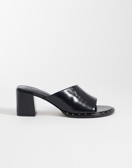 ASOS DESIGN ASOS DESIGN Hammer premium leather asymmetric mid heeled mules in black