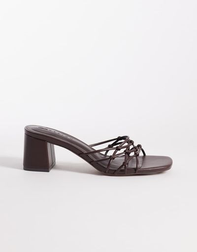 ASOS DESIGN ASOS DESIGN Hana strappy knotted block heeled mules in chocolate-Brown