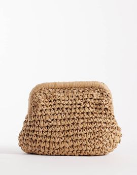 ASOS DESIGN ASOS DESIGN hand crochet straw frame clutch purse with detachable crossbody strap in natural-Neutral