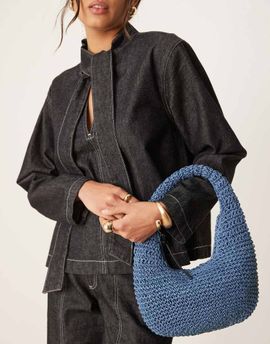 ASOS DESIGN ASOS DESIGN hand crochet straw shoulder bag in blue