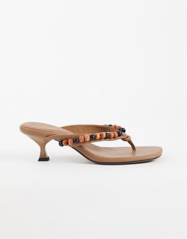 ASOS DESIGN ASOS DESIGN Havana beaded kitten heel flip flops in beige-Neutral