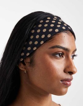 ASOS DESIGN ASOS DESIGN headband with polka dot pattern in black and beige-Multi