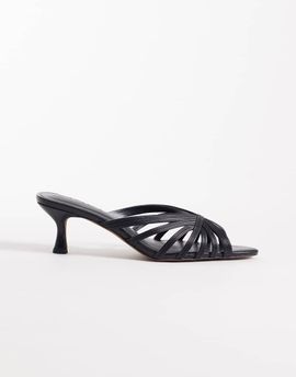 ASOS DESIGN ASOS DESIGN Healing strappy peep toe mid heel mules in black
