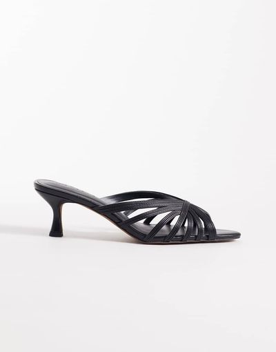 ASOS DESIGN ASOS DESIGN Healing strappy peep toe mid heel mules in black