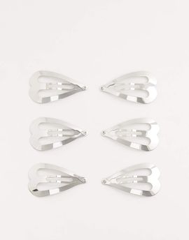 ASOS DESIGN ASOS DESIGN heart shaped silver snap clips pack of 6