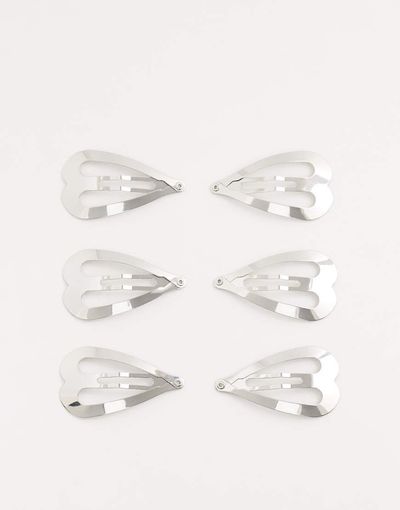 ASOS DESIGN ASOS DESIGN heart shaped silver snap clips pack of 6