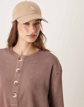 ASOS DESIGN ASOS DESIGN heavy waffle knit long sleeve henley top in washed brown