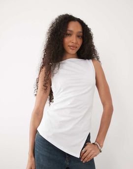 ASOS DESIGN ASOS DESIGN heavy weight slash neck asymmetric longline top in white