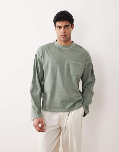 ASOS DESIGN ASOS DESIGN heavyweight boxy oversized long sleeve T-shirt in washed mid green