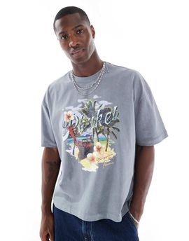 ASOS DESIGN ASOS DESIGN heavyweight boxy oversized T-shirt in light washed gray with high summer graphic