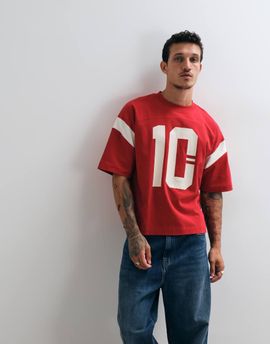ASOS DESIGN ASOS DESIGN heavyweight boxy oversized T-shirt with 10 graphic and panels in red and white