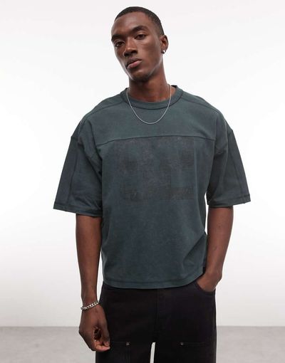 ASOS DESIGN ASOS DESIGN heavyweight boxy oversized T-shirt with 92 graphic in dark green wash-Neutral