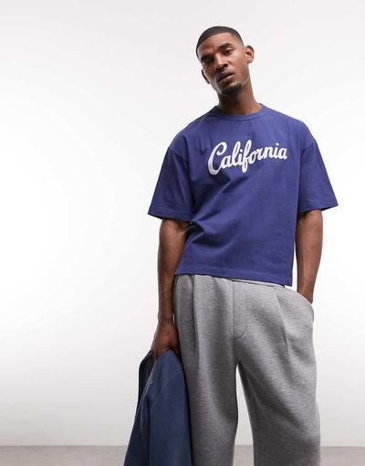 ASOS DESIGN ASOS DESIGN heavyweight boxy oversized T-shirt with California embroidery in navy wash