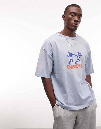 ASOS DESIGN ASOS DESIGN heavyweight boxy oversized T-shirt with dancer graphic in blue wash