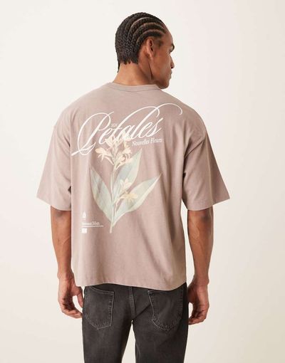 ASOS DESIGN ASOS DESIGN heavyweight boxy oversized T-shirt with floral graphic in washed brown