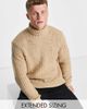 ASOS DESIGN ASOS DESIGN heavyweight fisherman rib roll neck sweater in light brown - 1