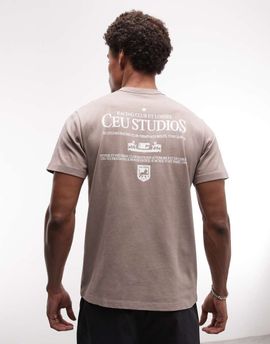 ASOS DESIGN ASOS DESIGN heavyweight henley t-shirt with text graphic in brown wash