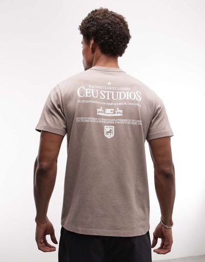 ASOS DESIGN ASOS DESIGN heavyweight henley t-shirt with text graphic in brown wash