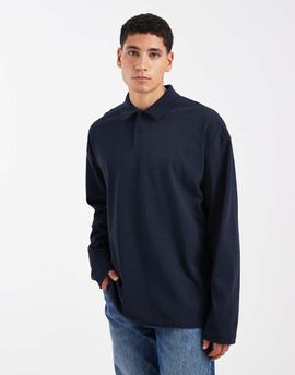 ASOS DESIGN ASOS DESIGN heavyweight oversized long sleeve polo shirt in navy