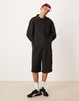 ASOS DESIGN ASOS DESIGN heavyweight oversized longer length shorts in scuba-style fabric in black