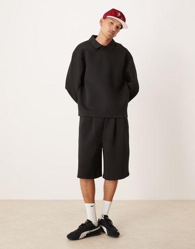ASOS DESIGN ASOS DESIGN heavyweight oversized longer length shorts in scuba-style fabric in black