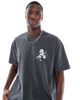 ASOS DESIGN ASOS DESIGN heavyweight oversized T-shirt in washed black with floral text graphic - 2