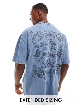 ASOS DESIGN ASOS DESIGN heavyweight oversized t-shirt in washed blue with back print