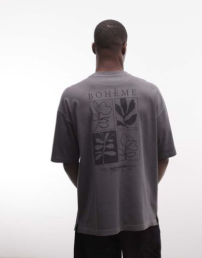 ASOS DESIGN ASOS DESIGN heavyweight oversized T-shirt with floral graphic in washed charcoal-Gray