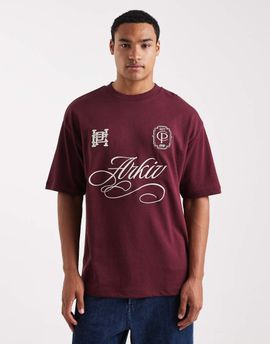 ASOS DESIGN ASOS DESIGN heavyweight oversized T-shirt with sports embroidery in burgundy soft touch-Red