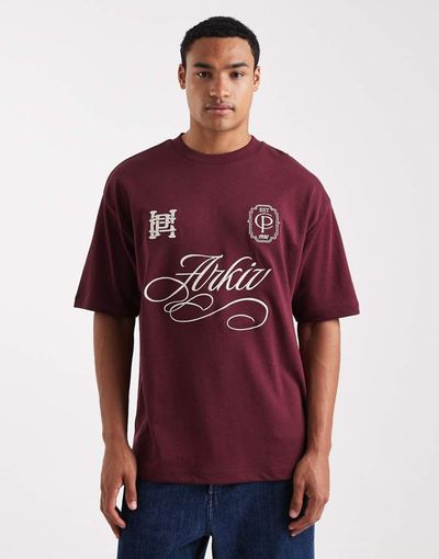 ASOS DESIGN ASOS DESIGN heavyweight oversized T-shirt with sports embroidery in burgundy soft touch-Red