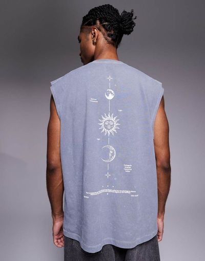 ASOS DESIGN ASOS DESIGN heavyweight oversized tank in washed gray with spine graphic