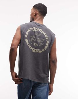 ASOS DESIGN ASOS DESIGN heavyweight oversized tank with text graphic in washed charcoal-Gray