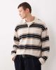 ASOS DESIGN ASOS DESIGN heavyweight relaxed long sleeve rugby polo in ecru and navy stripe-Multi - 1