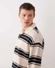 ASOS DESIGN ASOS DESIGN heavyweight relaxed long sleeve rugby polo in ecru and navy stripe-Multi - 4