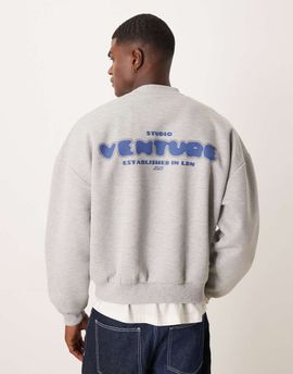 ASOS DESIGN ASOS DESIGN heavyweight scuba-style fabric sweatshirt with chest print in gray heather