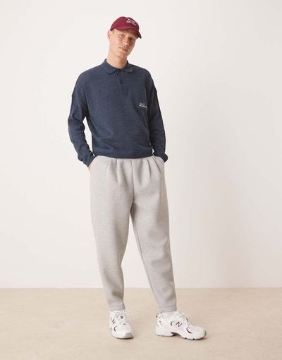 ASOS DESIGN ASOS DESIGN heavyweight tapered sweatpants with pleat detail in scuba-style fabric in gray heather